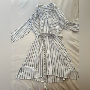 NWT GAP SHIRT DRESS BELTED WHITE/GREY MEDIUM